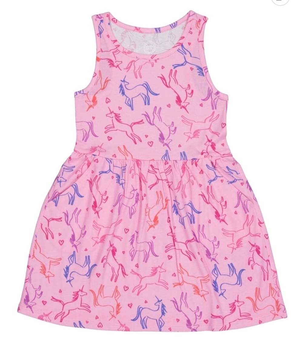 Wonder Nation Girls' Unicorn Print Tank Play Dress, Bermuda Pink